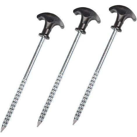 3 Clous De Tente En Spirale (3-4 Personnes), Clous De Tente Antirouille Galvaniss De 20 Cm, Piquets De Camping, Clous De Corde Lourds Avec Poignes