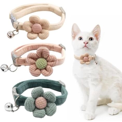3 colliers pour chat avec fleur,Collier Breakaway avec clochette - Collier réglable en forme de fleur,Accessoire mignon pour chaton