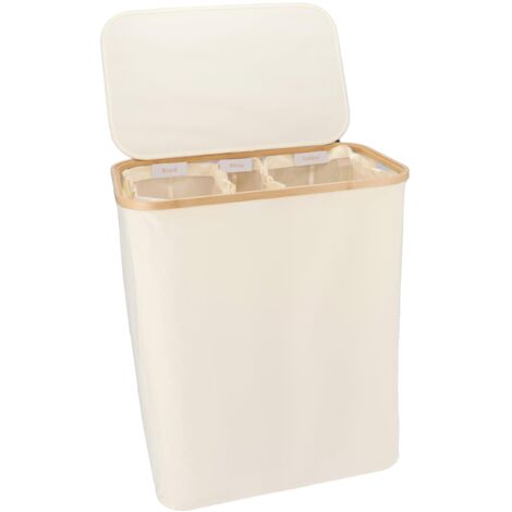 3 Compartment Foldable Laundry Basket 145L Sorting Labels Detachable Washable Cotton