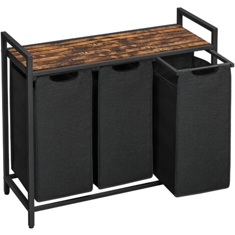 3 Compartment Laundry Basket w/ Removable Washable Bags, 120L Metal Frame, Extra Storage Tray,