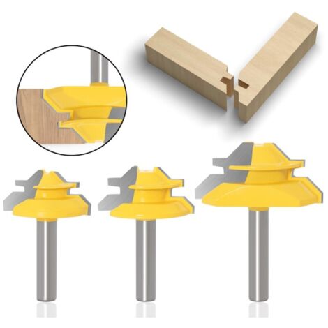 3 cortadores de ranuras de 45 grados (vástago de 8 mm): herramienta de fresado con bloqueo de inglete