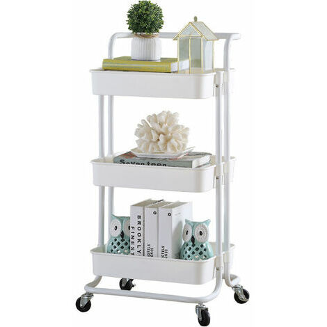 3 couches chariot de rangement mobile multifonctionnel cuisine salle bains chariot stockage - Blanc PAGNE