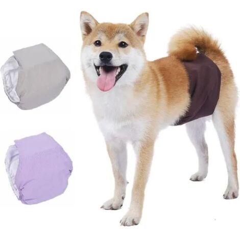 3 Couches Lavables Réutilisables pour Chien Male Culotte Protection, Deux objets gris et un objet violet(XS)