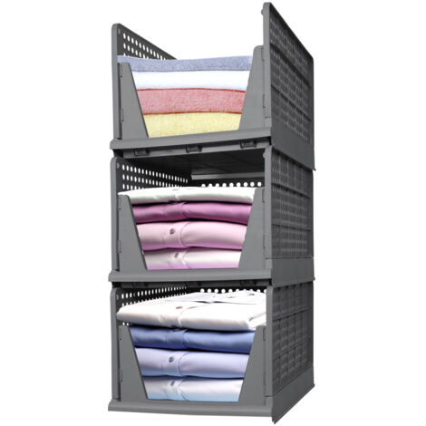 3 Couches Organisateur de tiroir, Boîte de Rangement en Fit Pliab,Organisateur de Jeans, Organisateur de T-shirt  - Gris