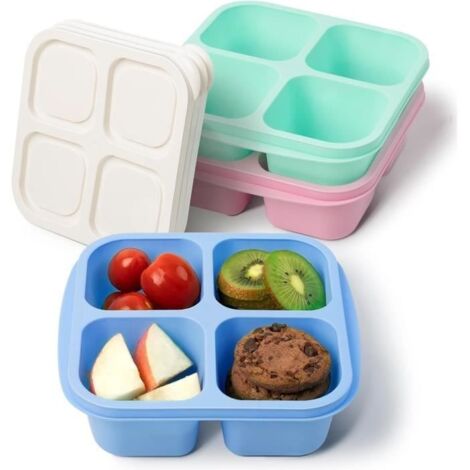 (3 couleurs différentes (non spécifiées dans la fiche produit))3 boîtes à goûter réutilisables avec 4 compartiments séparés - Pour collations, fruits, noix, biscuits, bonbons