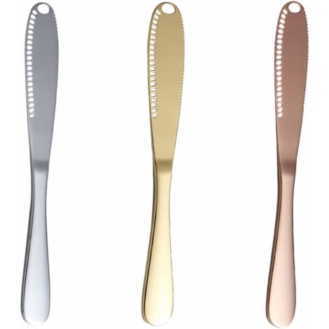 3 couteaux à beurre multifonctions, couteaux à beurre en acier inoxydable, couteaux à fromage avec bords dentelés pour étaler le beurre, le fromage ou la confiture (3 couleurs)