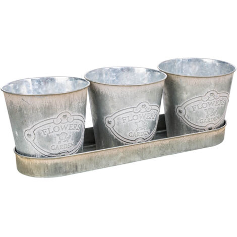 3 Cubos de metal y Bandeja blancos