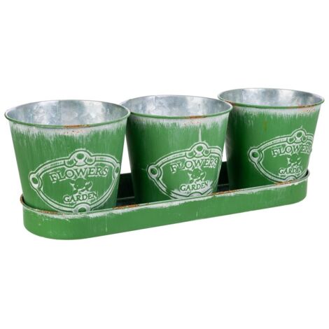 3 Cubos de metal y Bandeja verdes