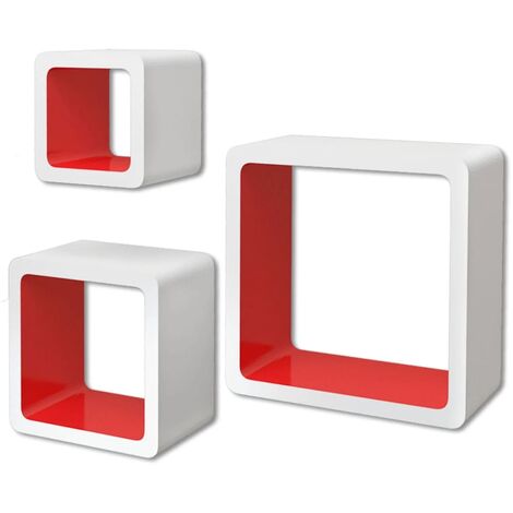 3 cubos estantes exhibidores flotantes de tablero DM blanco-rojo