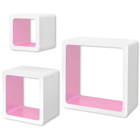 3 cubos estantes exhibidores flotantes de tablero DM blanco-rosa