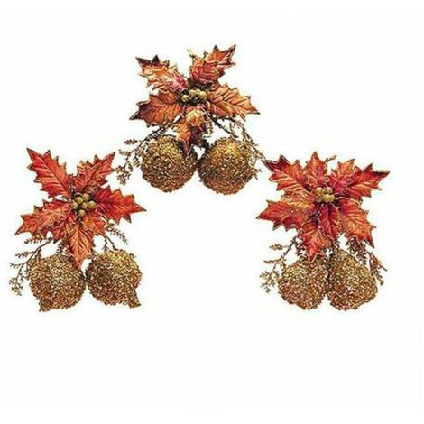 3 decorazioni addobbo frutta natalizia per albero natale - colore oro/arancio