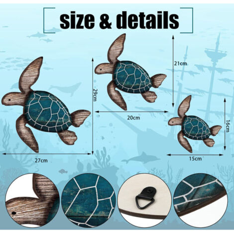 3 decorazioni murali in legno a forma di tartaruga marina, decorazioni da appendere con tema spiaggia, oceano e tartaruga vintage, decorazione costiera