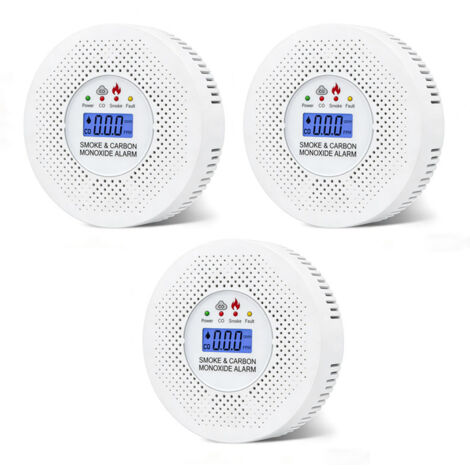 3 détecteurs de fumée et de monoxyde de carbone combinés (piles non incluses) pour installation sans fil (piles non incluses)