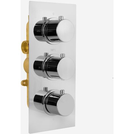 3 Dial 2 Outlet Concealed Thermostatic Shower - Round- Refined valve