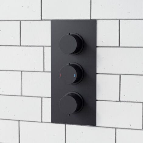 3 Dial 3 Way Round Concealed Thermostatic Shower Valve - Matt Black