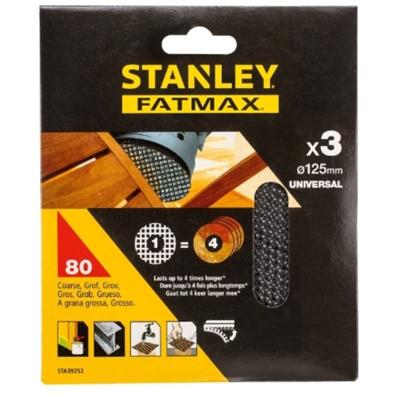 3 dischi grana 80 125MM - Stanley