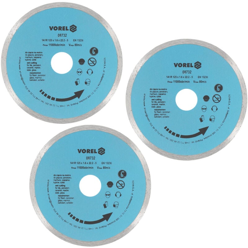 3 disques diamant scie a carrelage 125x22.2x5x1.6 super fin 1.6mm pour coupe eau