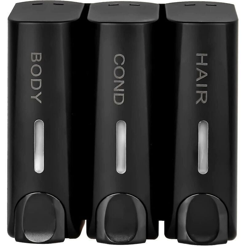 3 Distributeur de Savon Pour Gel Douche Shampoing Après-Shampooing Support Mural Noir Mat