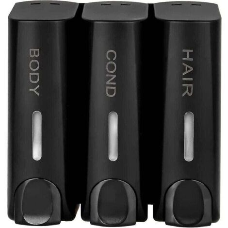 3 Distributeur de Savon Pour Gel Douche Shampoing Après-Shampooing Support Mural Noir Mat,