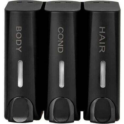 3 Distributeur de Savon Pour Gel Douche Shampoing Après-Shampooing Support Mural Noir Mat