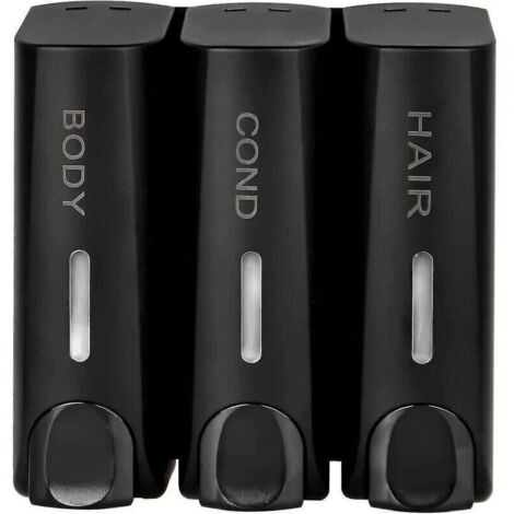 3 Distributeur de Savon Pour Gel Douche Shampoing Après-Shampooing Support Mural Noir Mat,TRIMEC