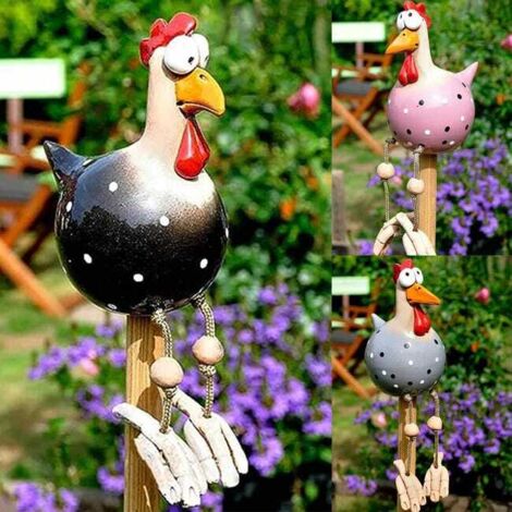 3 divertidas estatuas de gallinas para decorar vallas, estatuas de gallinas para jardín exterior, estatuas de animales para decoración de jardín exterior