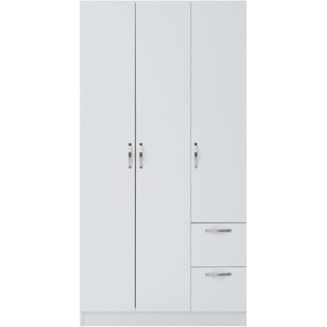 3 Door Double Wardrobe With 2 Drawers White Laminate