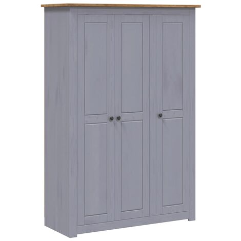 main image of "3-Door Wardrobe Grey 118x50x171.5 cm Pine Panama Range - Grey"