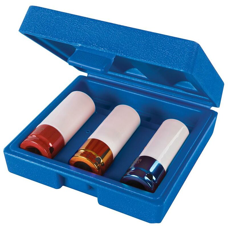 Douilles à chocs gainées pour écrous de roues en alliage, 3 pcs 1/2' (17, 19 et 21 mm)