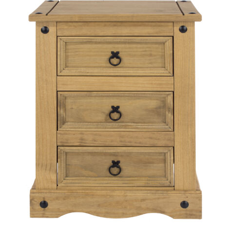 3 Drawer Bedside Cabinet - Pine - 53 x 38 x 68.5 cm - Antique Waxed Pine