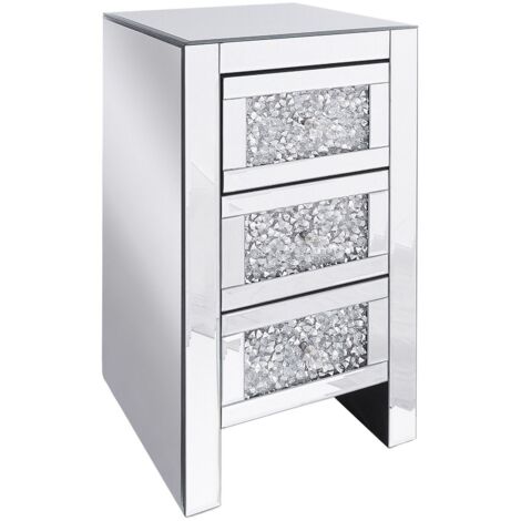 3 Drawer Bedside Table LORAY Glass Mirrored Silver