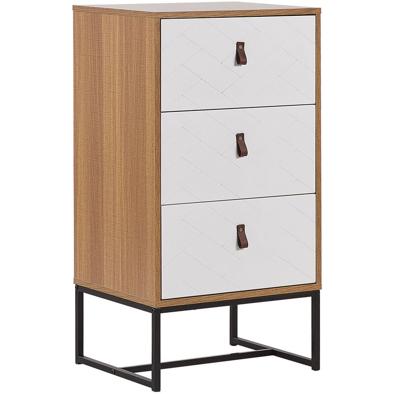 Modern Chest of Drawers Storage Cabinet Metal Legs Light Wood with White Nueva