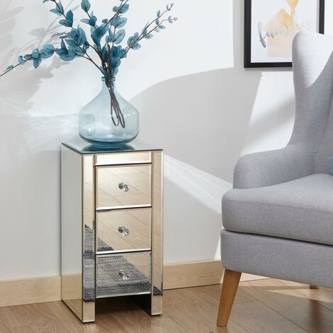 main image of "3 Drawer Clear Glass Mirrored Chest of Drawers With Beveled Edges"