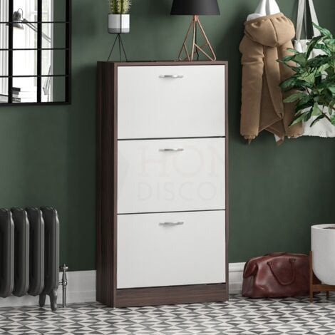 3 Drawer Shoe Cabinet, Walnut & White