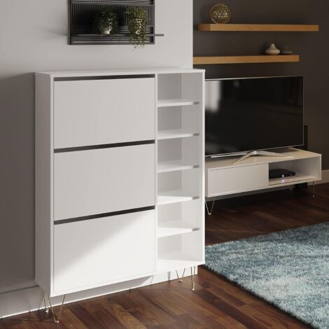 3 Drawer Shoe Cabinet White With Gold Legs Modern Storage Unit Contemporary