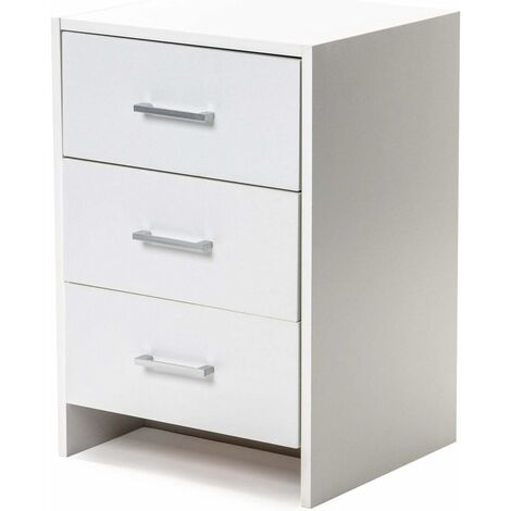 3 Drawers | White Bedside Table | Metal Handles and Runner | Modern Strong Sturdy Design | Easy Assemble | Anti Bowing Drawers | Lots of Storage