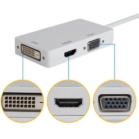 3 EN 1 Adaptateur Mini Dp vers HDMI / DVI / VGA pour MacBook / MacBook Pro / MacBook Air Noir