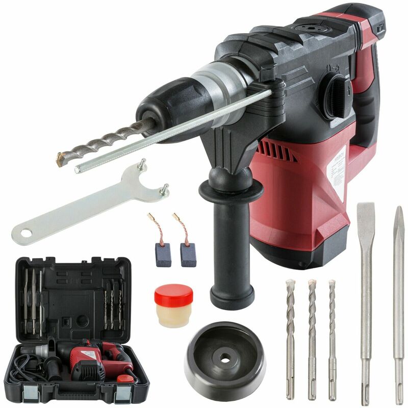 

3 en 1 AREBOS Martillo Taladro perforador Taladro de percusión 1500 W Accesorios - Rojo