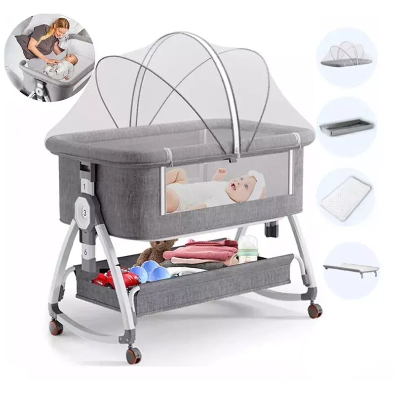 3 en 1 Berceau cododo avec Roues,Lit cododo Bébé Réglable en hauteur