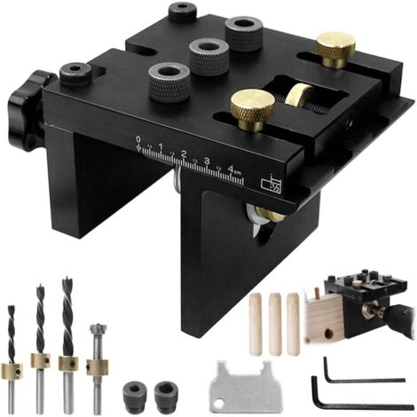 3 en 1 Gabarit de Percage Jeu, 6/8/10/15 mm Chevilles en Bois Perçage Précis, Module Détachable, Outil Auxiliaire de Cheville avec Clip de Positionnement, Outil Auxiliaire de Perçage (noir)
