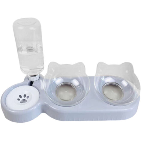 3 en 1 Gamelle Chat Eau, Inclinable À Gamelle pour Chat Surélevée, Mangeoirs et Abreuvoirs pour Chats