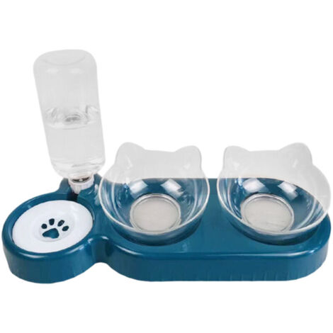 3 en 1 Gamelle Chat Eau, Inclinable À Gamelle pour Chat Surélevée, Mangeoirs et Abreuvoirs pour Chats