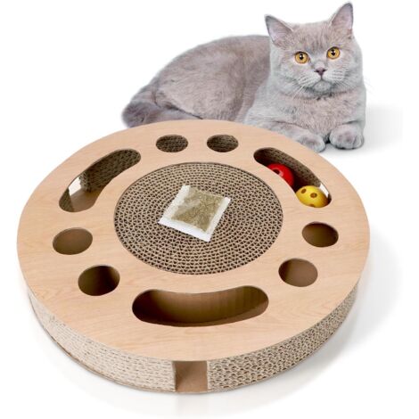 3 en 1 Grattoir Chat Carton Griffoir,Jouets Chat Tapis à Gratter pour Chat avec 2 Jouet Balles et Herbe À Chat