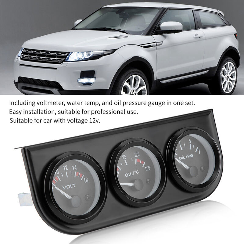 SJLERST 3 EN 1 Kit de jauge triple 12v Voltmètre d'eau Jauge de pression de température d'huile Tachymètre