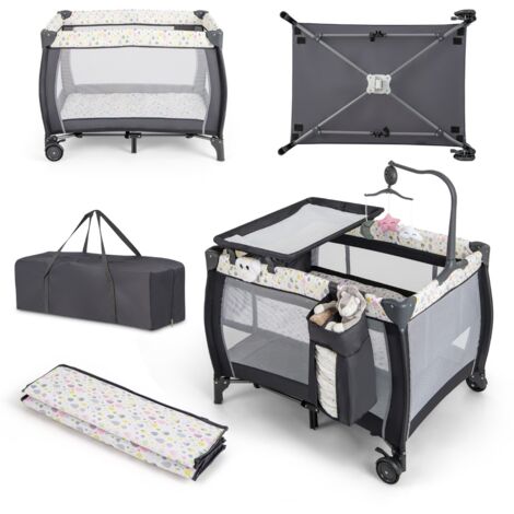 3 en 1 Lit Parapluie Bébé avec Matelas & Table à Langer Lit Bébé Evolutif avec Boîte à Musique & 3 Jouets Suspendus Charge 15kg pour 0-3 Ans