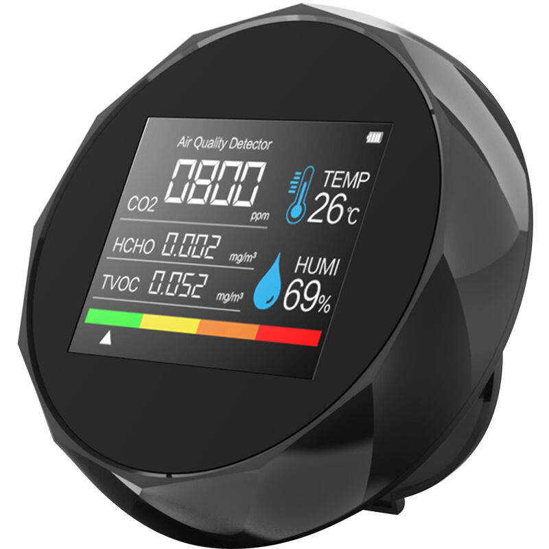 

5 en 1 Dioxido de Carbono Detector de Temperatura / Humedad de Calidad del Aire monitor digital de CO2 Medidor de formaldehido Analizador de aire