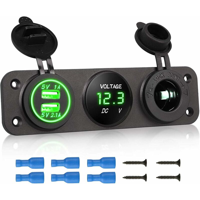 Langray - 3 en 1 panneau de prise de chargeur, 12V double prise de voiture USB Prise de chargeur prise de courant et LED voltmètre numérique et