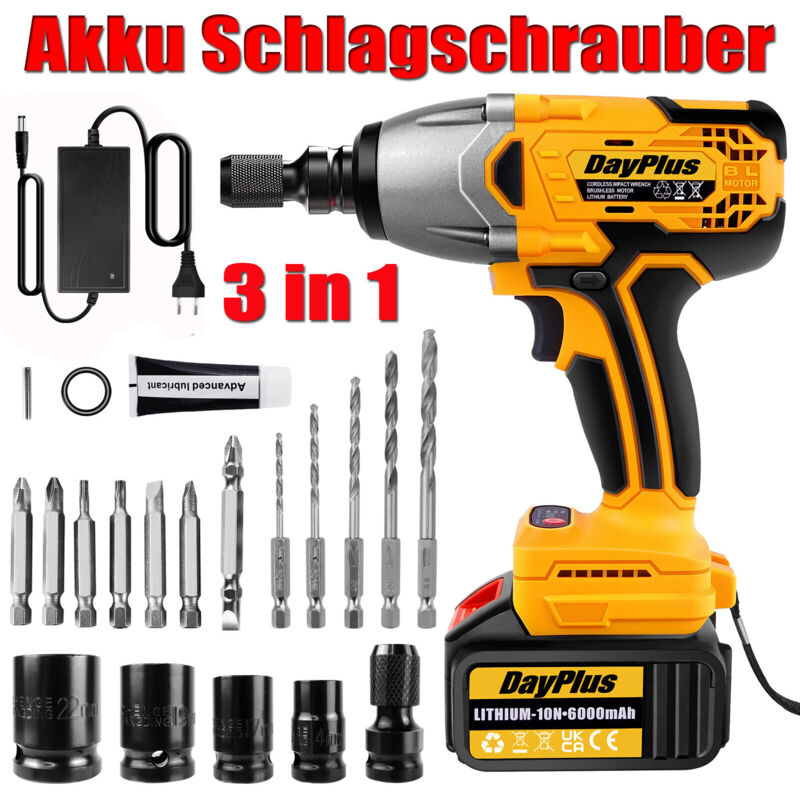 3 en 1 Perceuse-visseuse à percussion sans fil 3000W Kit visseuse sans fil en coffret Avec 1X rechargeables batteries