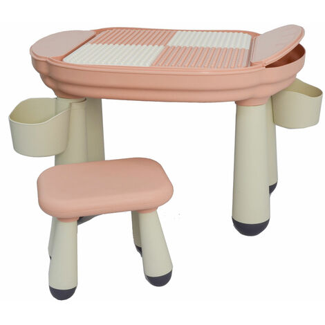 3-en-1 Table d'Activités avec Chaise - Table de Jeu avec Plateau pour Briques - rosa