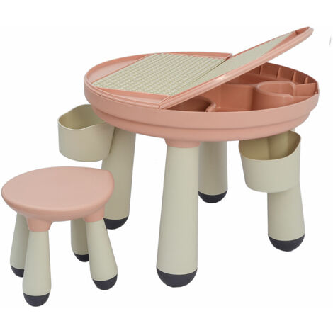 3-en-1 Table d'Activités avec Chaise - Table de Jeu avec Plateau pour Briques - rosa